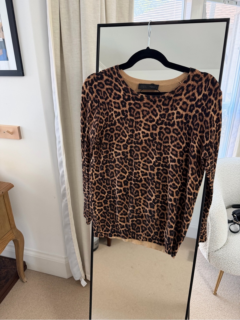 Zara Leopard Print Crewneck Sweater - Brown & Black